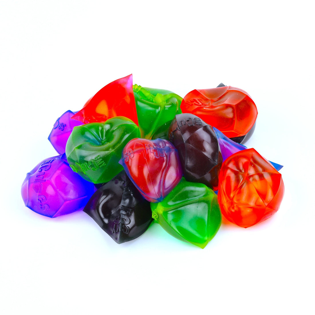 A PolySquish geometric squishy being squeezed in an adult hand